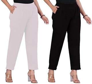 VENITYWAVE Women's Regular Fit Elastic Waist Full Length Solid Cotton Trouser Pants for Casual Wear and Office Formal Stra... Price In India