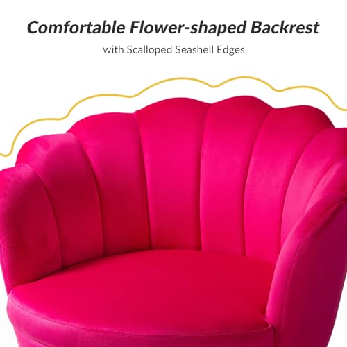 Image of HULALA HOME Modern Velvet Accent Chair with Shell Shaped Back, Cute Living Room Bedroom Armchair Sofa Chair with Gold Legs, Comfy Upholstered Vanity Chair for Makeup Room, Fushia