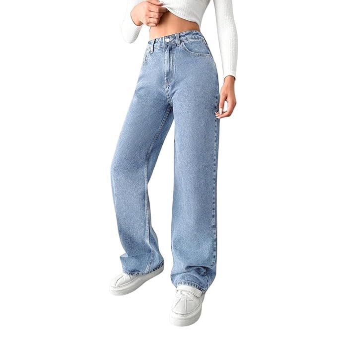 Image of Women High Waist Wide Leg Denim Baggy Jeans Casual High Waist || Wide Leg || Modern Look || Baggy fit Fashion Beauty Lovely Unique Denim Jeans for Women
