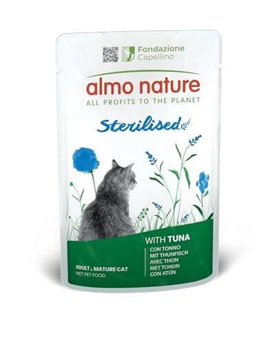 Almo Nature Functional- Sterilised- Nassfutter für Erwachsene und reife Katzen, sterilised oder wenig aktiv- mit Thunfisch- niedriger Fettgehalt, feuchtigkeitsspendend- 70 g (Packung mit 30)