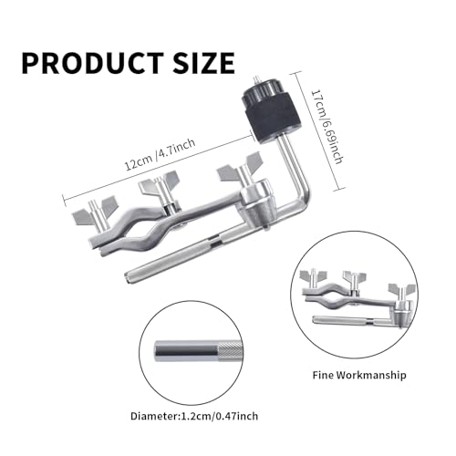 Seteol Cymbal Boom Arm Holder with Clamp, L-Arm Rod with Bracket Holder Extension Arm Attachment, Cymbal Stand Mount for Drum Hardware Cymbal Stand Percussion Instrument Accessories (Short/18CM Arm) - Thumbnail 3