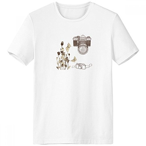 T-shirt homme Caméra Rose papillon col rond blanc sport taille L