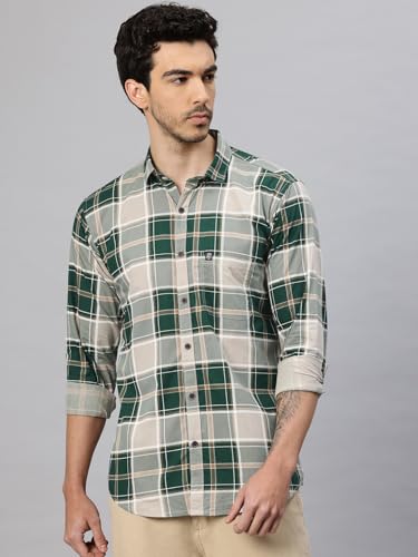 Image of Majestic Man Stylish Slim Fit Cotton Spread Collar Checked Casual Shirt