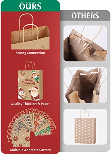 Gift Bags Medium Size with Handles - Holiday Decorations, Gift Bags Assortment with 12 Designs for Presents, Shopping and Parties - Bags Kraft Paper 24 Pack