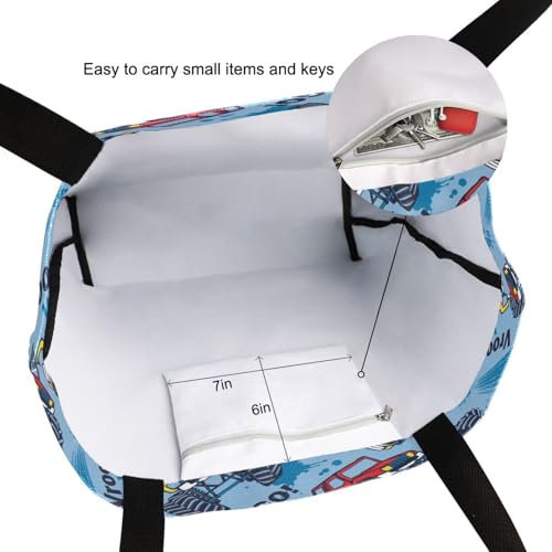 Vroom Quoted Blue Truck Canvas Tote Bag for Women with Zipper Pocket Reusable Grocery Shopping Bags Large Travel Shoulder Bag Handbag Bags3