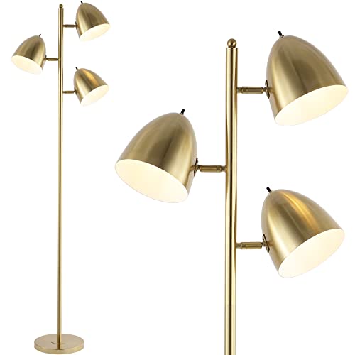 JONATHAN Y 66.5" Brass Gold 3-Light Modern Mid-Century Iron LED Floor Lamp, Contemporary Standing Tree Lamp for Living Room, Rotating Sockets, UL Listed, LED Bulbs Included JYL3086A