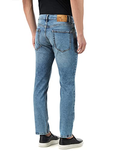 Image of INKD Men's Regular Fit Jeans - Mid-Rise | Cotton Blend | Lightweight | Stretchable Fabric | Contrast Stitch | Classic 5 Pocket Styling | Jeans for Men