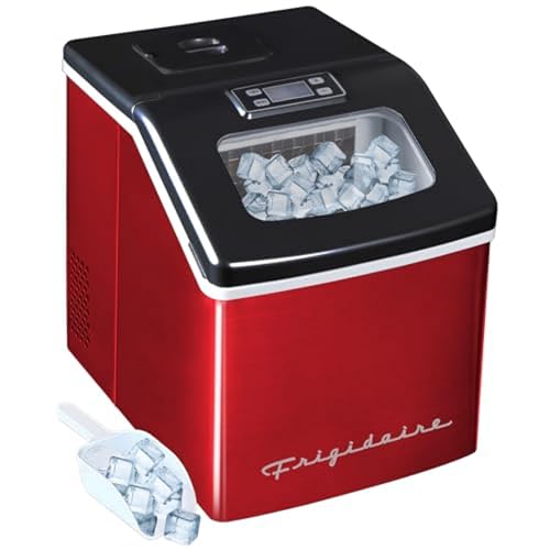Image of Frigidaire EFIC452-SSRED XL Maker, Makes 40 Lbs. of Clear Square Ice Cubes A Day, Stainless, Red Steel