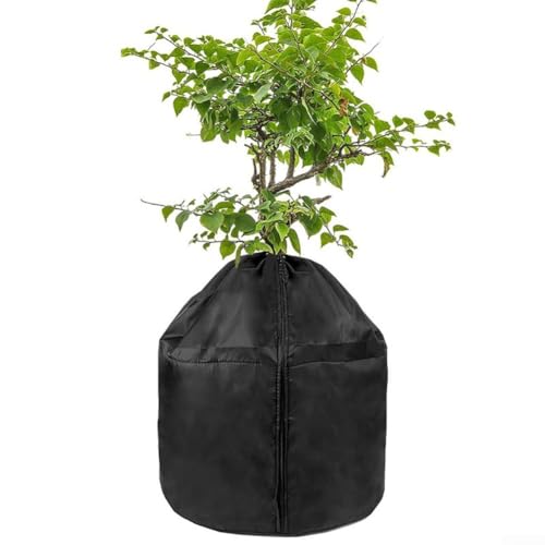 Funda ajustable con cordón y cremallera para plantas al aire libre, hecha de tela Oxford 210D con película de aluminio para protección anticongelante de invierno (18 x 27.6 pulgadas)