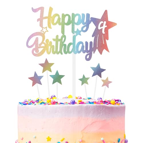 Rainbow Birthday Cake Decoration, Number 4 Rainbow Cake Topper, Any Holiday and Party Cake Color Decoration, Birthday Celebration Decoration for Boys and Girls