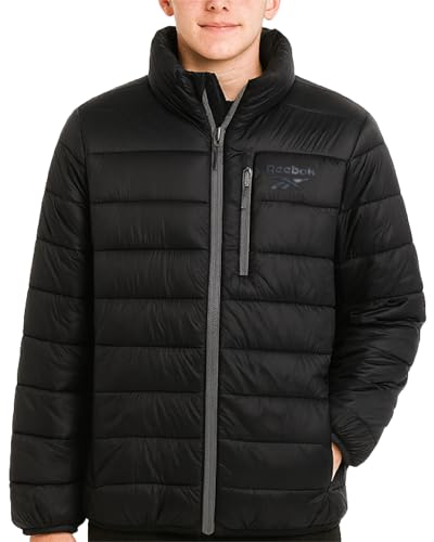 Reebok Boys Puffer Jacket - Midweight Quilted Insulated Winter Coat - Water and Wind Resistant Winter Jacket for Boys