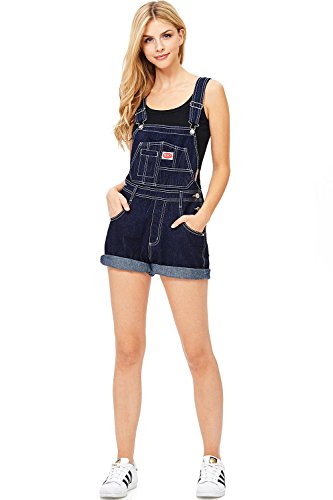 Revolt by Palomares Women's Juniors Vintage Twill/Denim Short Overalls (Dark Denim, Medium) - Thumbnail 2
