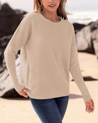 BTFBM Fall Sweaters for Women 2025 Casual Long Sleeve Sweater Striped Loose Fit Pullover Tops