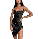 satin minikleid rot Design: Sexy Satin Seide Party Minikleid, ärmellos, rückenfrei, einfarbig, Schnür-Design, feine Verarbeitung, lassen Sie modisch und schön aussehen.