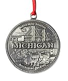 Hastings Pewter Company Lead Free Pewter Michigan Mackinac Bridge and Island Ornament Made in Michigan state decoration
