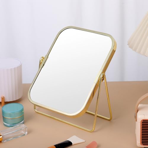 Espejo de maquillaje dorado doble cara con soporte resistente de tocador dormitorio 5