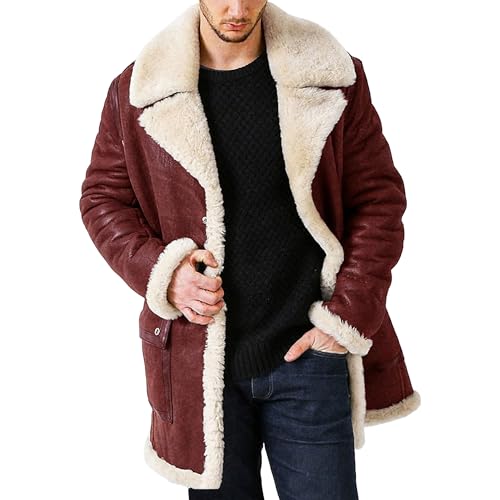 Manteau fausse peau de mouton homme contre le froid veste mi-longue polaire