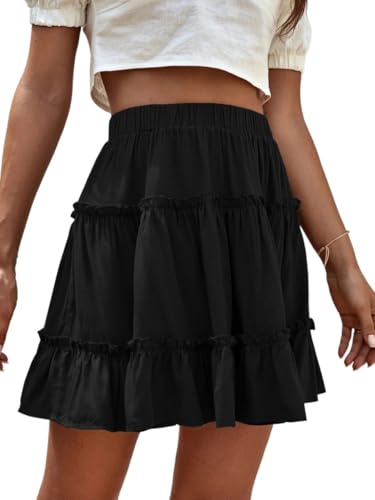 Women's Flowy Trendy Skirt Ruffle Hem High Waist Skirt