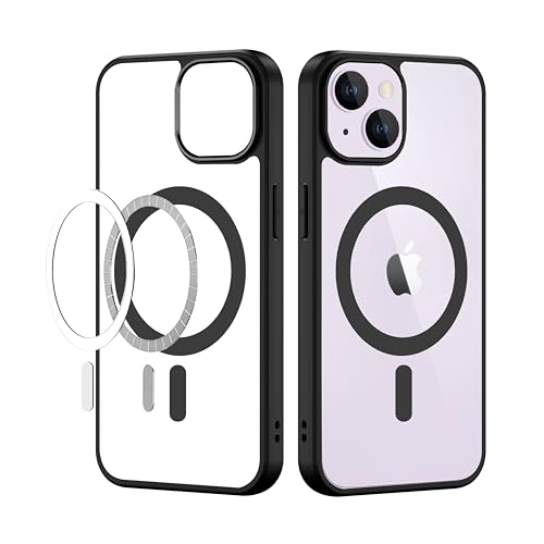 Image of CEDO Magfit Backcover for iPhone 14 Plus | Mag-Safe Wireless Charging | Designed with Magnetic Lock Shockproof Phone Bumper Transparent Back Case Cover (Black)