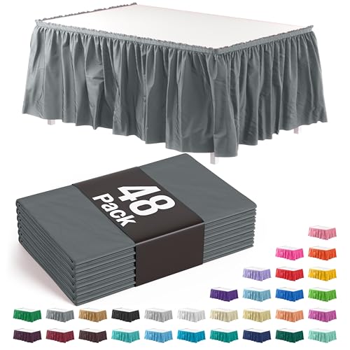 Ruffle Table Skirt Silver 48 Pack 14 Ft Long Table Skirts for Rectangle Tables 6ft Plus or Round Tables Skirts with Adhesive Strip for Gender Reveal Decor & Happy Birthday Parties by Exquisite