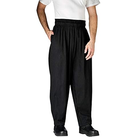 Chefwear Men's Unisex Baggy Cotton Chef Pant, Black/Grey Pinstripe, X-Large Cover