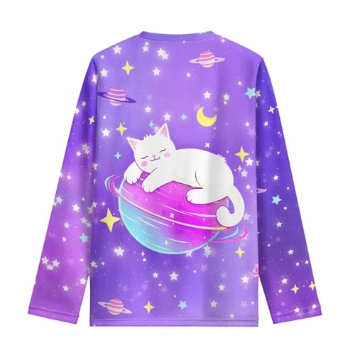 Image of Girls Cartoon Print Long Sleeve Graphic Tee Casual Crew Neck T-Shirts for 3-16 Years Little Girls
