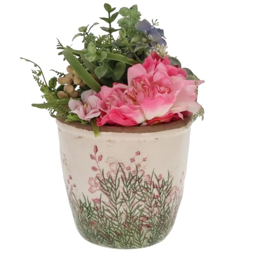 Shudehill Giftware Wild Garden Pretty Floral Pink and Green Design Planter Pot - Small or Large (Small)