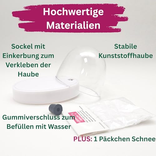 Snowglobe-for-You | Bastelset DIY Schneekugel kompabitel mit FIMO mit 1 x Schnee | Do it Yourself Schneekugelset Kunststoff | Sockel weiß | Form oval 72 x 61mm | 40133