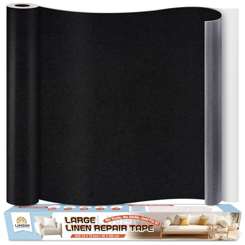 Tela Adhesiva para Tapizar Autoadhesivo 40x200 cm, parches para tela adhesiva Negro, Kit de Reparación de Parche de Lino para Sofa, Muebles, Sillas, Cortina, Cojines, Cabeceros