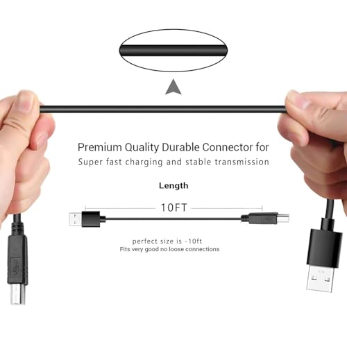 Image of 10Feet USB-A to USB-B 2.0 Cable Cord for Focusrite Scarlett Solo 18i8 2i4 2i2 6i6 MK2 Audio Interface, Printer or External Hard Drive & More Black