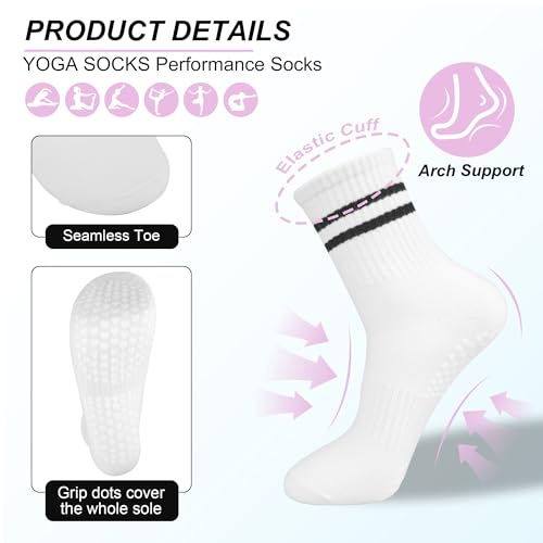 Yoga Socks - 3 Pack Non Slip Pilates Socks with Silicone Grippers, Hospital Socks, Anti-slip​ for Reformer & Hot Yoga2