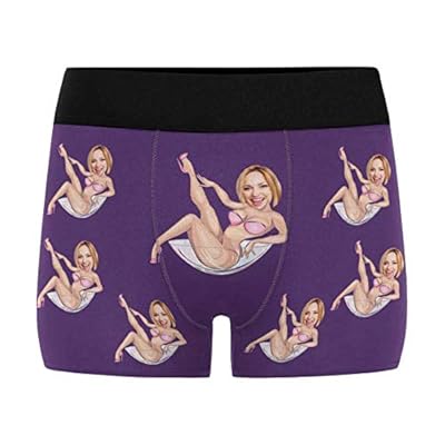 Customized Mens Boxer Briefs with Wife's Face Goblet Purple XXL