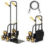 Goplus Hand Truck, 2-in-1 Folding Height Adjustable Stair Climbing Cart with 350 LBS Capacity, Elastic Rope, Telescoping Handle, 6 Rubber Wheels, 12” x 11.5” Nose Plate, Heavy Duty Dolly Cart