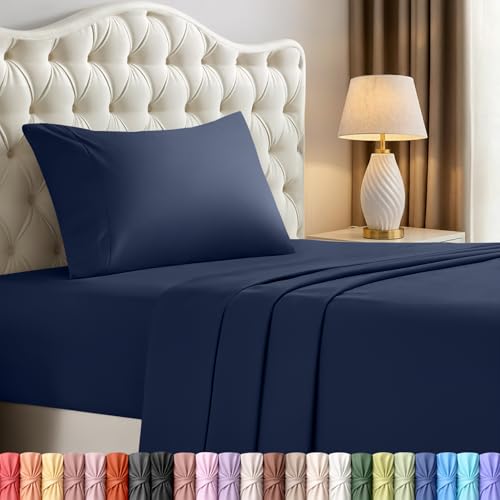 Image of Utopia Bedding Twin Sheet Set - 3 Piece Bed Sheets for Twin Size Bed, Soft and Breathable Microfiber, Includes 1 Fitted Sheet, 1 Flat Sheet and 1 Pillowcase (Navy Blue)