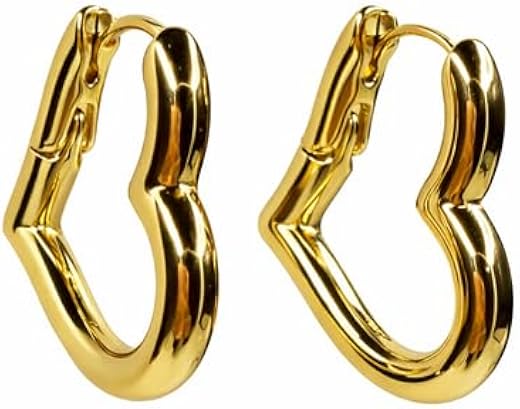 PUSHA Premium Heart Hoop Earrings for Women Gold Plated Brass Chunky Fluid Geometric Jewelry for Western &amp; Casual Fashion ...