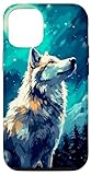 iPhone 15 Wolf Alaska Aurora Winter Snow Night Pixel Art Case