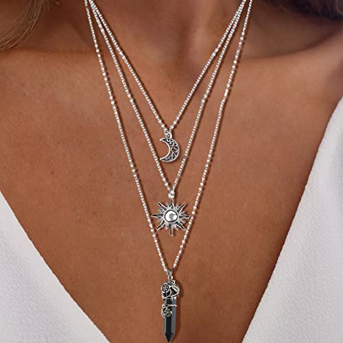 MJartoria Gothic Necklaces Chakra Sun and Moon Charm Pendant Layered Choker Necklace Set Gothic Jewelry for Women2