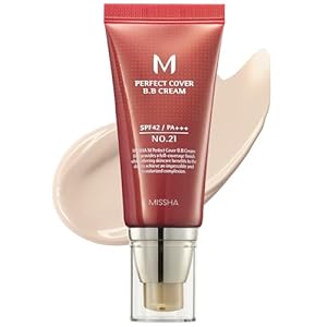MISSHA M Perfect Cover BB Cream No.21 Light Beige – Light with Cool Undertone SPF 42 PA +++1.69 Fl Oz – Tinted Moisturizer for face with SPF