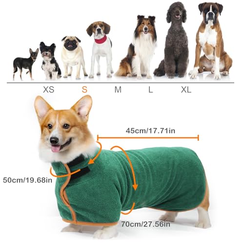 FORYNXHWIN Hundebademantel Mikrofaser, Hundebademantel Extra Saugfähig, Badezubehör Badetuch Schnelltrockend Hund, Bademantel für Kleine Mittlere Hunde (S, Grün)