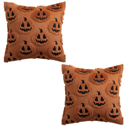 2 パックハロウィンカボチャ枕カバーソフト丈夫 & 洗える装飾クッションリビングルームの家の装飾ハロウィン薄手の枕カバー