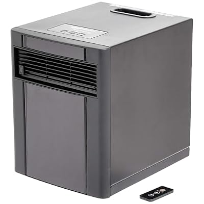 Amazon Basics Portable Space Heater with Remote Control, Adjustable Thermostat, Indoor Use, Energy-Saving Setting, LED Display 1500W, 11.4"D x 14.5"W x 14.7"H, Black