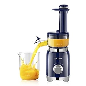 Fezen Cold Press Juicer,Small Masticating Juicer for Fruits and Vegetables, Powerful Juice Extractor Machine with Compact Size and Space-Saving Feature, Very Easy to Clean (Updated)
