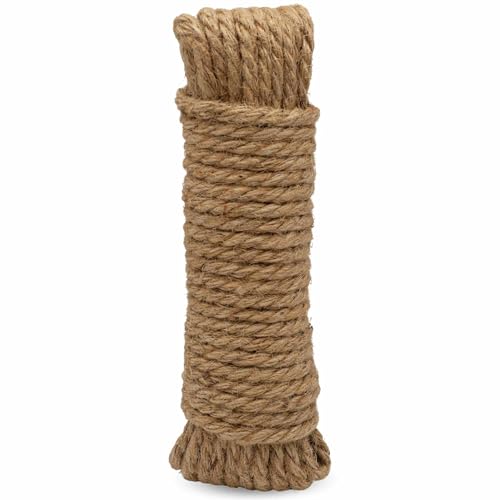 TECHZOCO Cuerda de cáñamo Natural, Rollo de Cordel Yute, Cordel cañamo, Cuerda para Bricolaje, Decoración de Muebles, Envoltura, Jardinería, Confección, Artesanía, 20 Metros de Largo x 10 mm Grosor