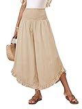 Samefar Women's Linen Pants Boho Wide Leg High Waisted Palazzo Pants for Women Summer Flowy Ruffle Hem Beach Lounge Casual Trousers Apricot Large