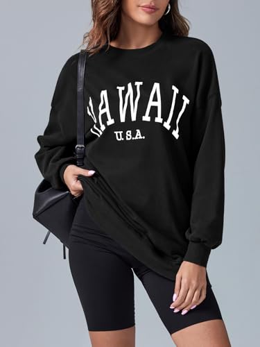 Image of Langwyqu Women's Oversized Sweatshirt Los Angeles California Crewneck Long Sleeve Casual Loose Pullover Tops