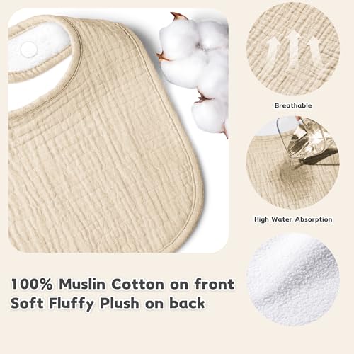 Image of Susurration Muslin Baby Drool Bibs 6Pack Soft Square Adjustable Baby Bandana Bibs for Unisex Girls & Boys