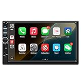 Double Din Car Stereo Compatible with Apple CarPlay & Android Auto | Bluetooth Hands-Free, 7 Inch Touchscreen FM Radio | 12-LED Waterproof HD Backup Camera | Phone Mirroring & Steering Wheel Control