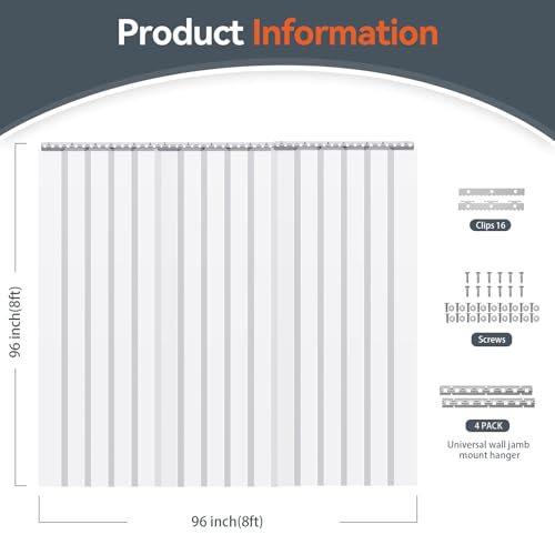 Image of AUURIO Plastic Door Curtain, 96 inch Height x 96 inch Width x 0.08 inch Thickness, 16PCS Clear Smooth PVC Door Freezer Curtains Strips, Insulating Plastic Curtains for Doorways of Walk-in Cooler, Warehouse,Garage