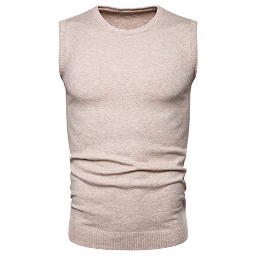 AOWOFS Men's Round-Neck Pullover Knitted Vest Casual Sleeveless Slim Fit Sweater Vest Beige