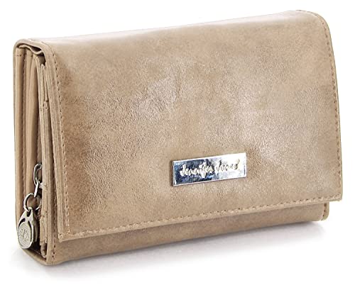 ekavale Damen Geldbörse viele Fächer, Damen Portemonnaie aus Kunstleder, Geldbeutel für Frauen (Beige)